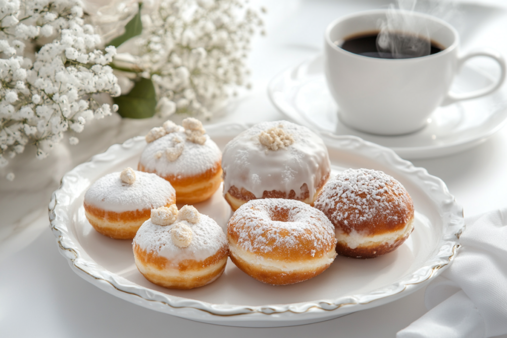 Powdered donuts with visible signs of staleness, illustrating how powdered donuts expire if not stored properly