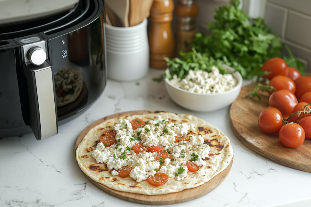 How to cook cottage cheese flatbread in air fryer, showcasing a golden-brown result.