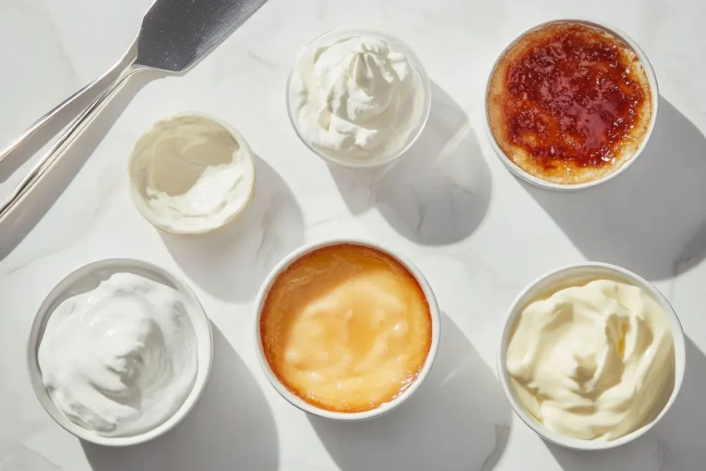 What type of cream is best for crème brûlée? Displaying a perfectly caramelized dessert.