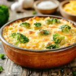 Delicious chicken broccoli rice casserole, ready to be served.