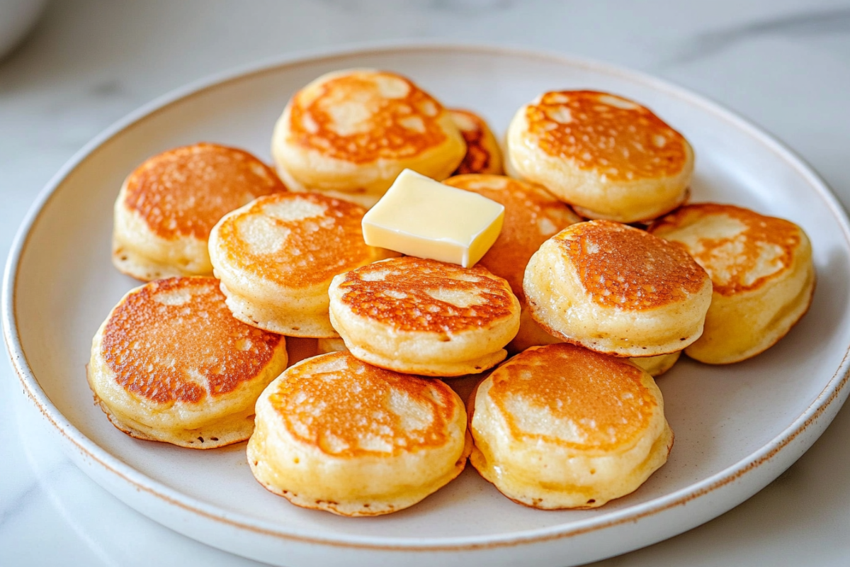 Frozen mini pancakes in air fryer golden and fluffy.