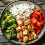 Is chicken broccoli and rice healthy? A balanced meal image.