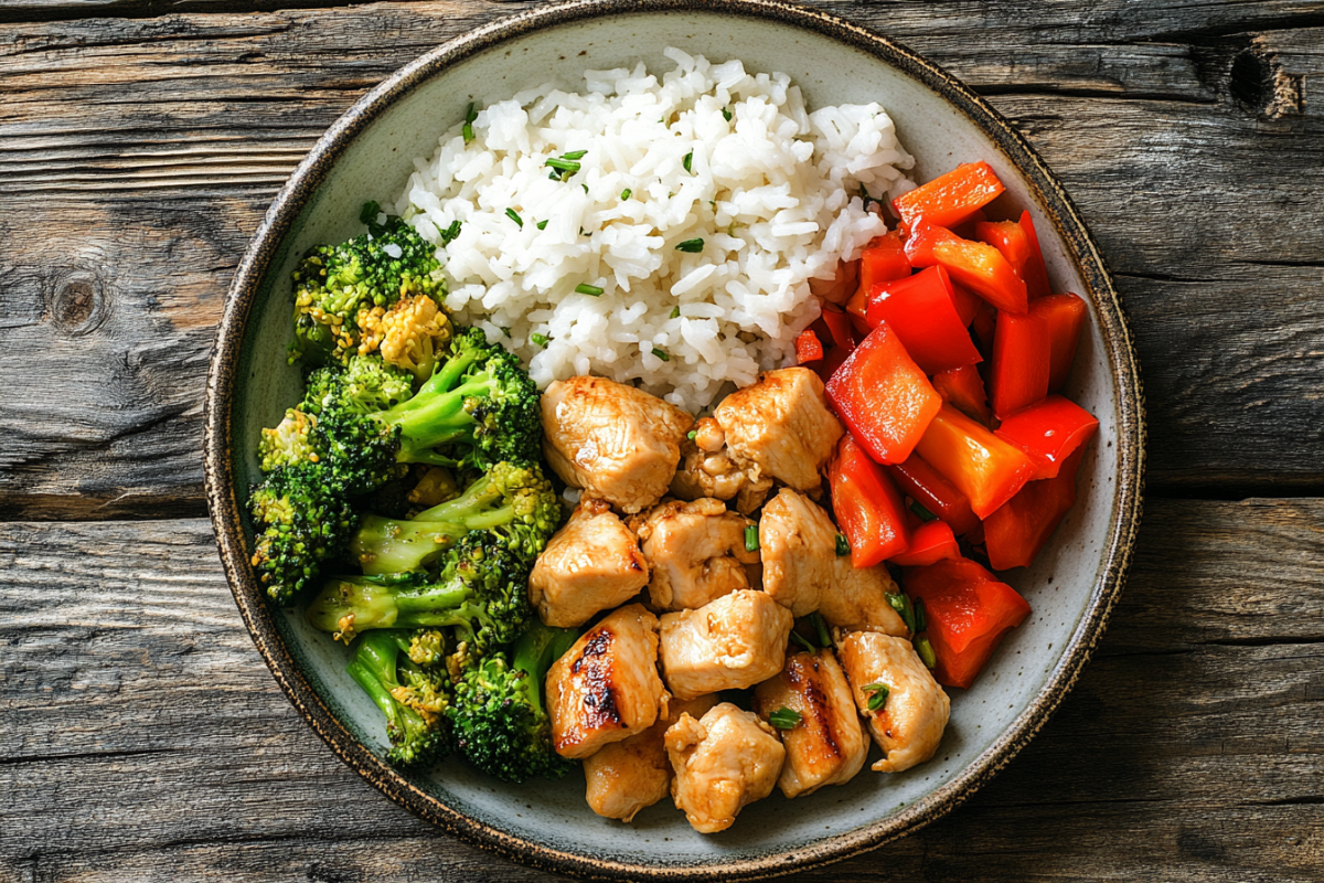 Is chicken broccoli and rice healthy? A balanced meal image.