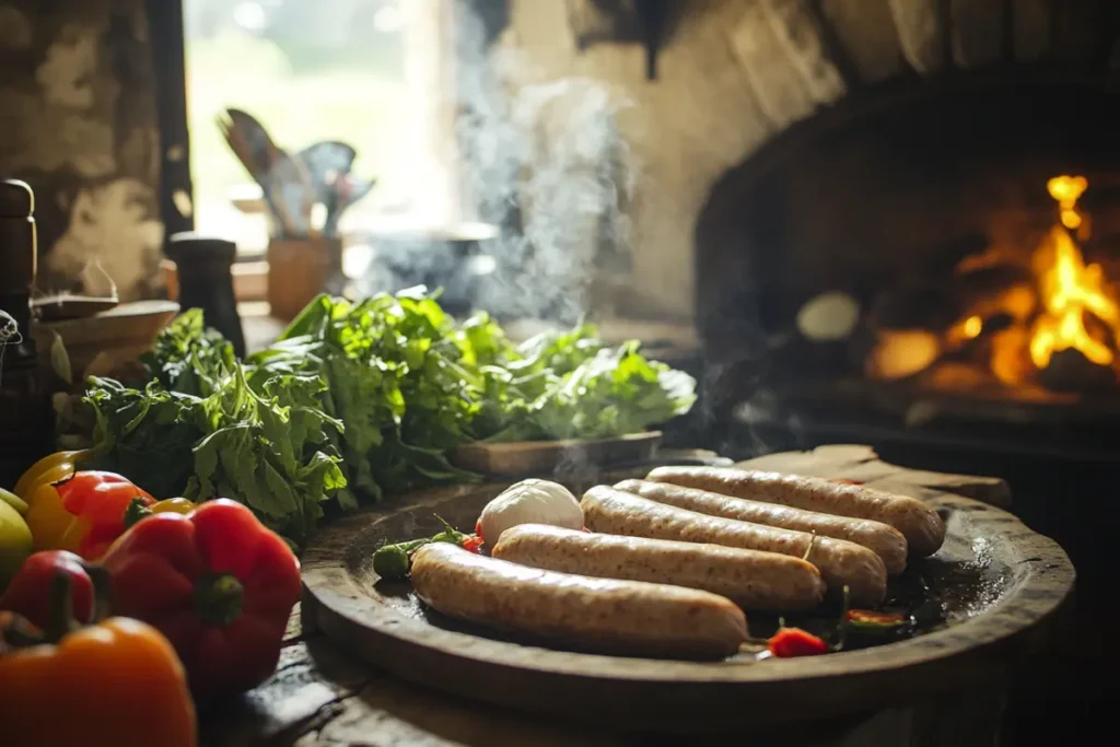 healthiest breakfast meat: Grilled chicken sausage with fresh parsley and fruit salad