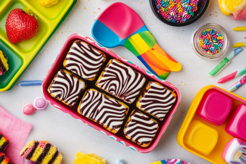 Homemade zebra cakes being prepared with a piping bag and chocolate glaze