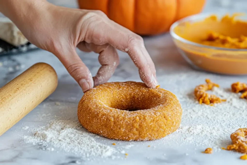 Shaping pumpkin bagel dough by hand