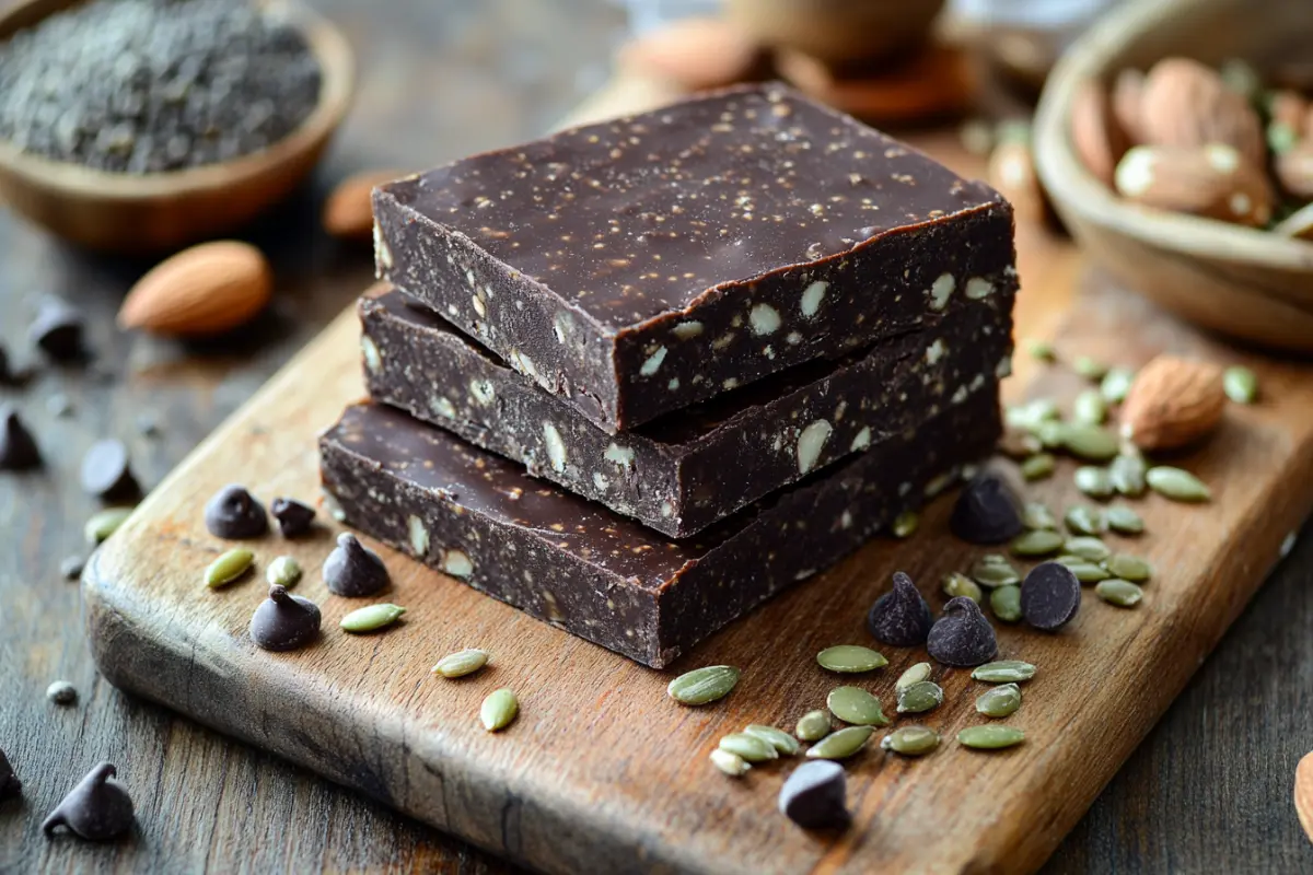 Homemade gluten-free protein bars on a wooden board