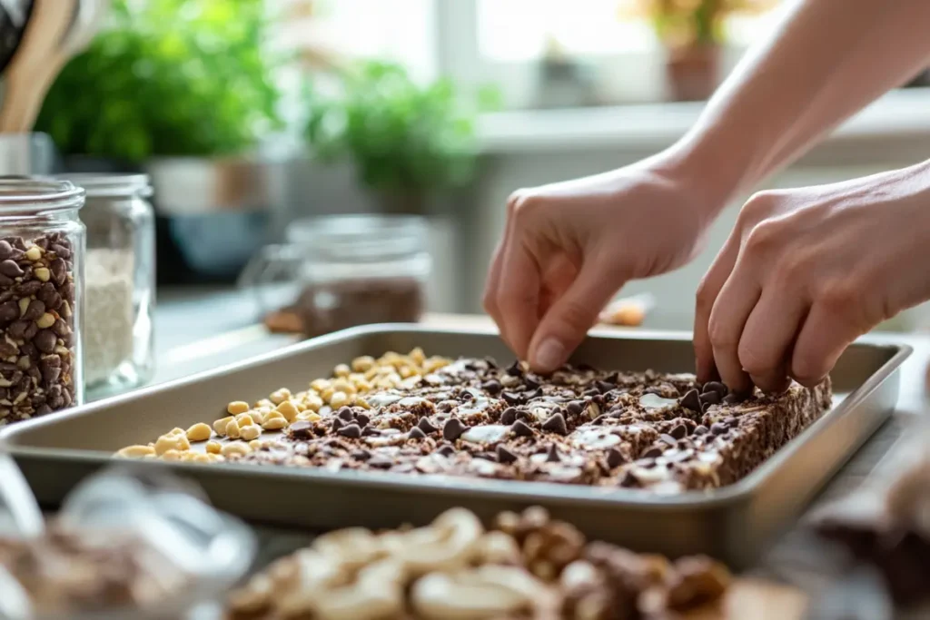 Homemade protein bars being prepared in a kitchen