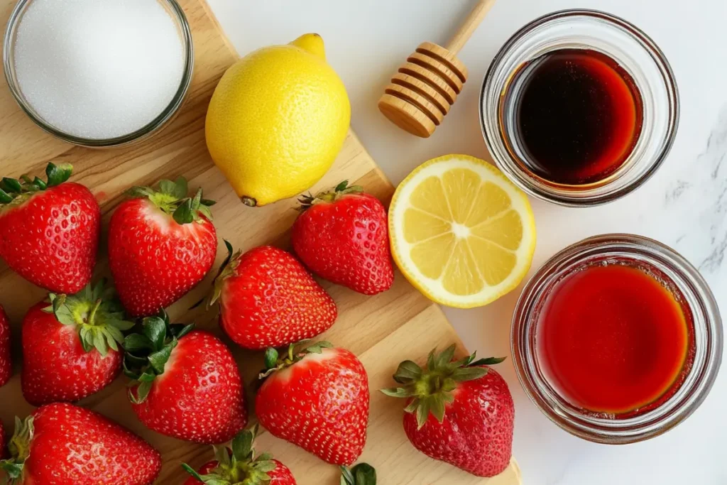 Ingredients for homemade strawberry syrup