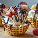 Homemade ice cream cups with toppings