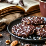 Homemade chocolate rice cakes with melted chocolate and nuts