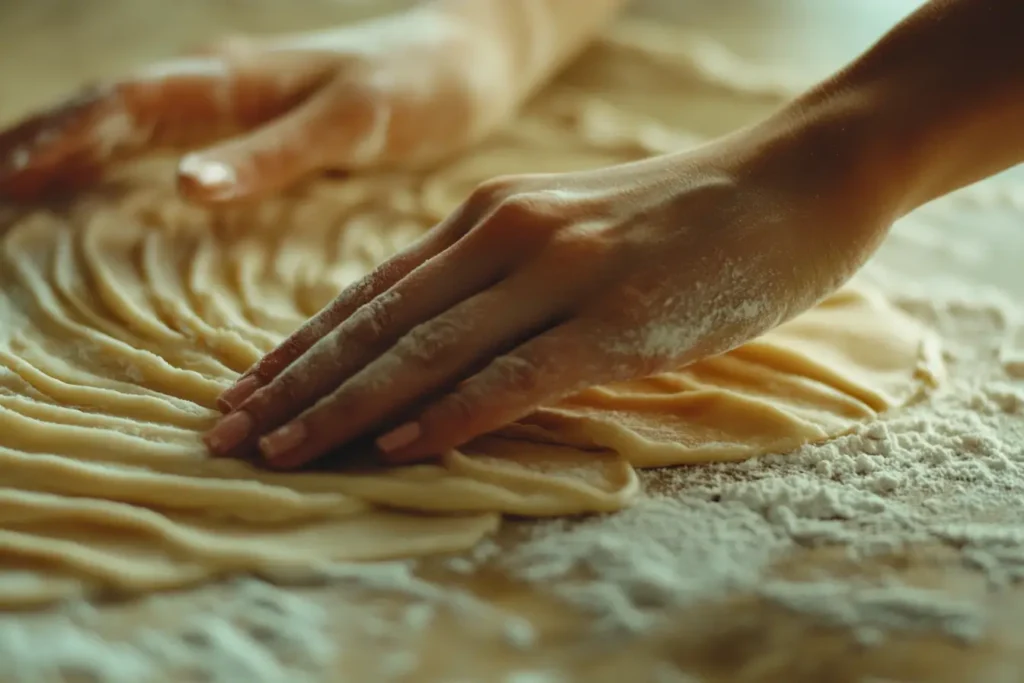 A baker rolling out dough for classic French cookies