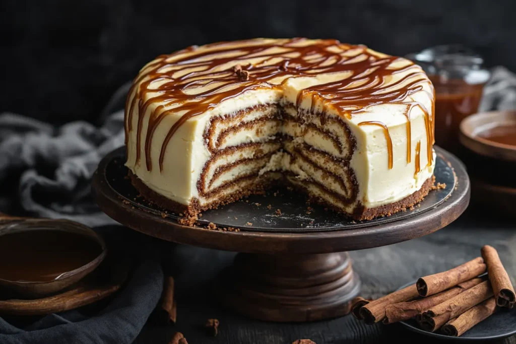 Whole Cinnamon Roll Cheesecake with Frosting