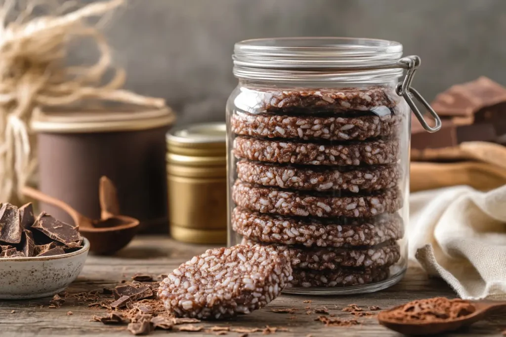 Storing homemade chocolate rice cakes in an airtight jar